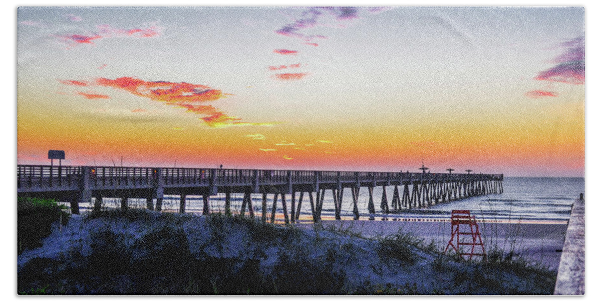 Pier Hand Towel featuring the photograph First rays by Bradley Dever