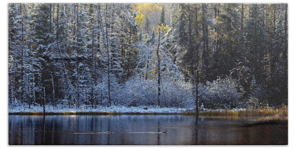 Canada Bath Towel featuring the photograph First Snow by Doug Gibbons