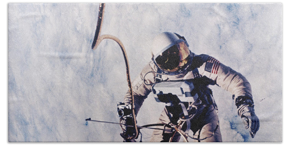 Extravehicular Activity Hand Towel featuring the photograph First Spacewalk by Nasa