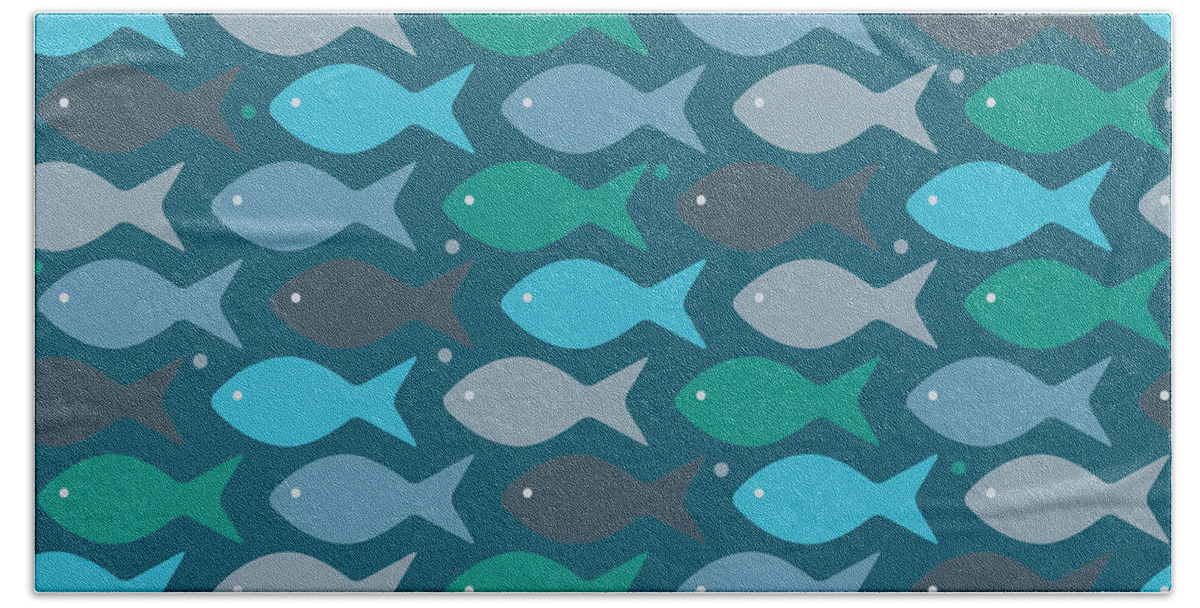 Dolphins Bath Towel featuring the digital art Fish Blue by Mark Ashkenazi