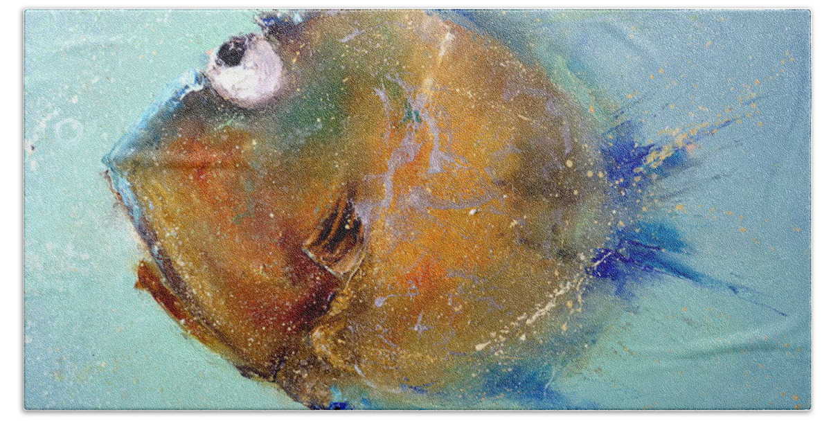 Russian Artists New Wave Bath Towel featuring the painting Fish-Ka 1 by Igor Medvedev