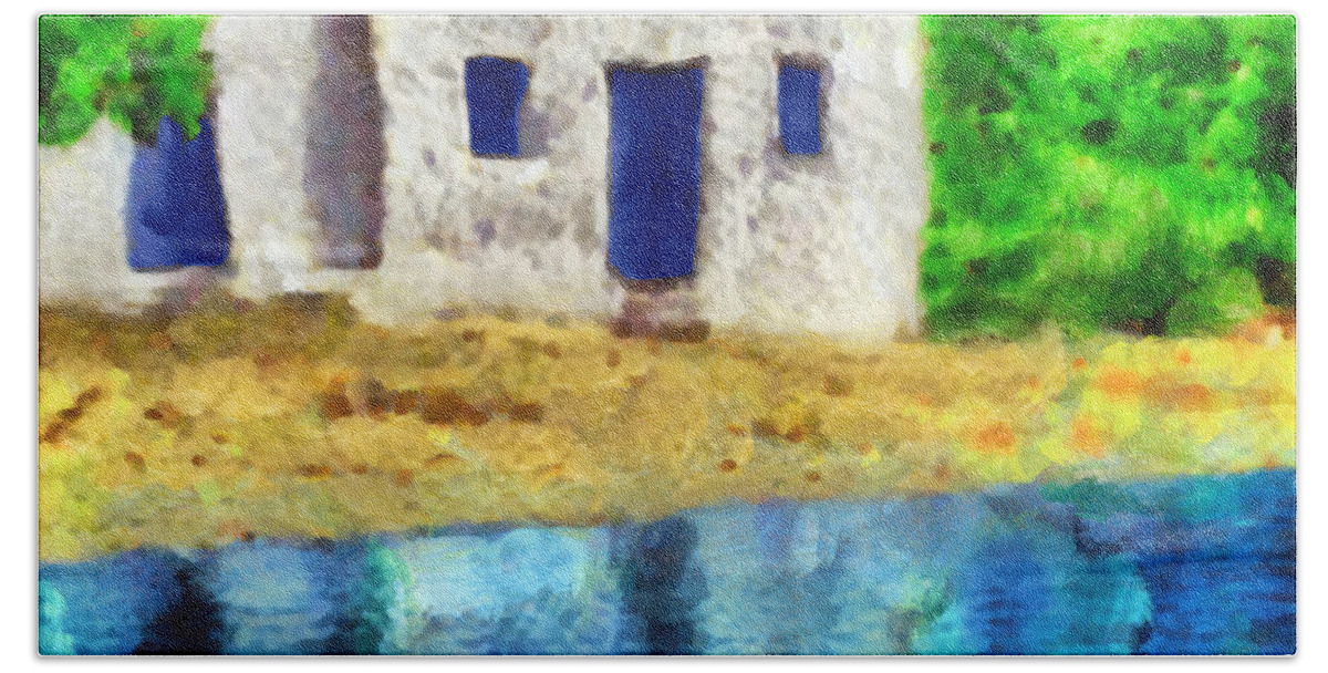 Fisherman House Hand Towel featuring the painting Fisherman house by George Rossidis