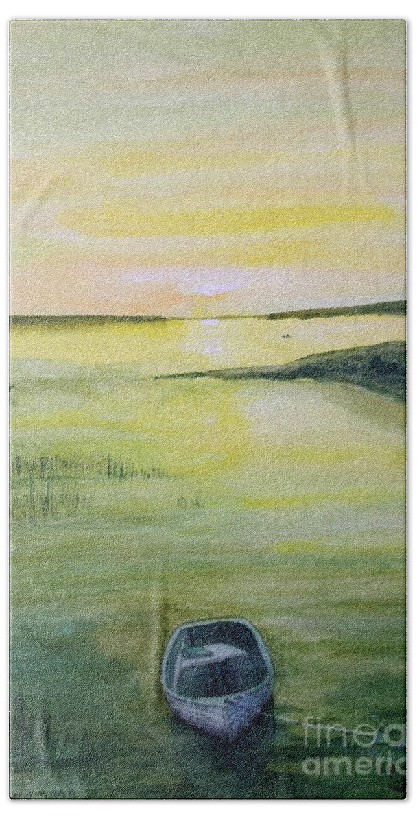 Boat Bath Towel featuring the painting Fisherman's Delight by Petra Burgmann
