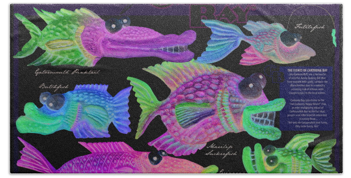 Fish Bath Towel featuring the digital art Fishes of Cartoona Bay Poster by Tim Nyberg