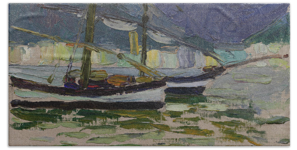 Fishing Boats, Sestri Bath Towel by Wassily Kandinsky - Fine Art