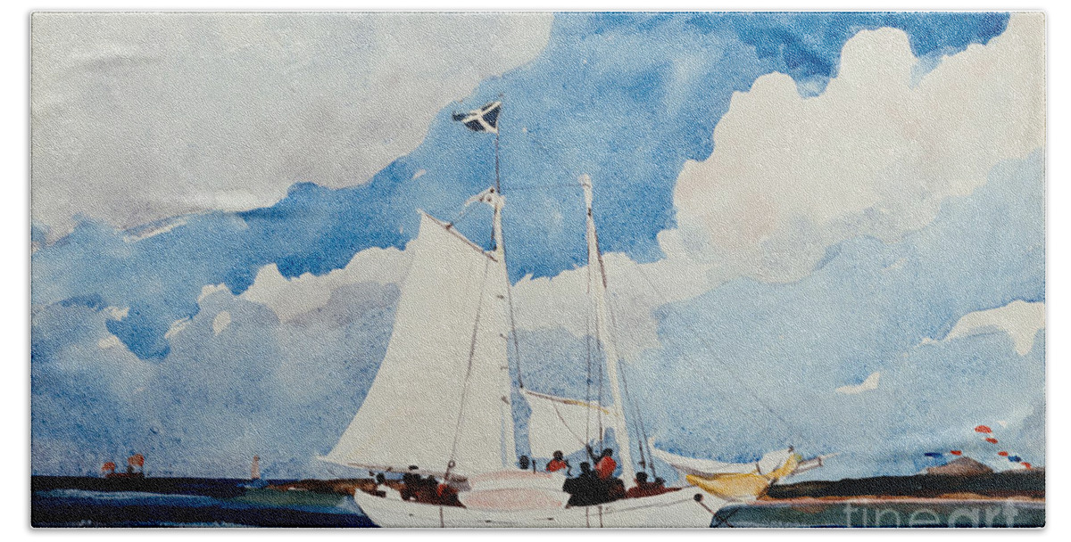 Boat Bath Towel featuring the painting Fishing Schooner in Nassau by Winslow Homer