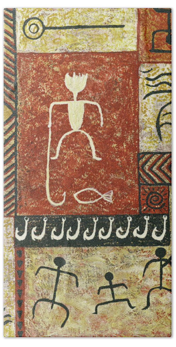 Hawaiian Petroglyphs Bath Towel featuring the painting Fishing Village by Darice Machel McGuire