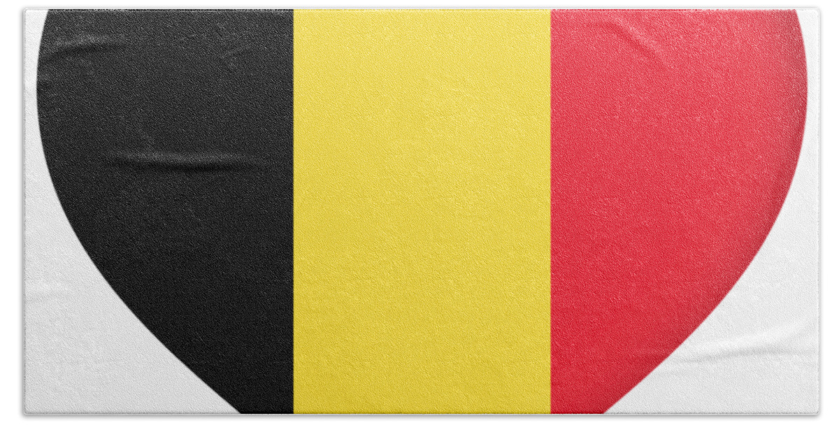 Belgian Bath Towel featuring the digital art Flag of Belgium Heart by Roy Pedersen