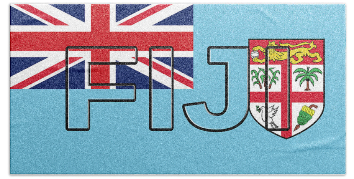 Fiji Bath Towel featuring the digital art Flag of Fiji Word by Roy Pedersen