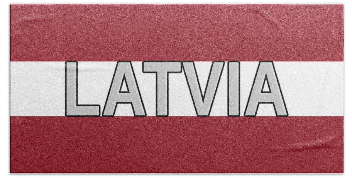 Europe Bath Towel featuring the digital art Flag of Latvia Word by Roy Pedersen