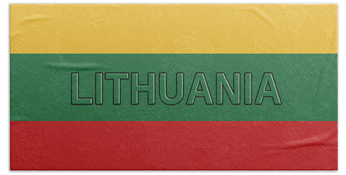 Europe Bath Towel featuring the digital art Flag of Lithuania Word by Roy Pedersen