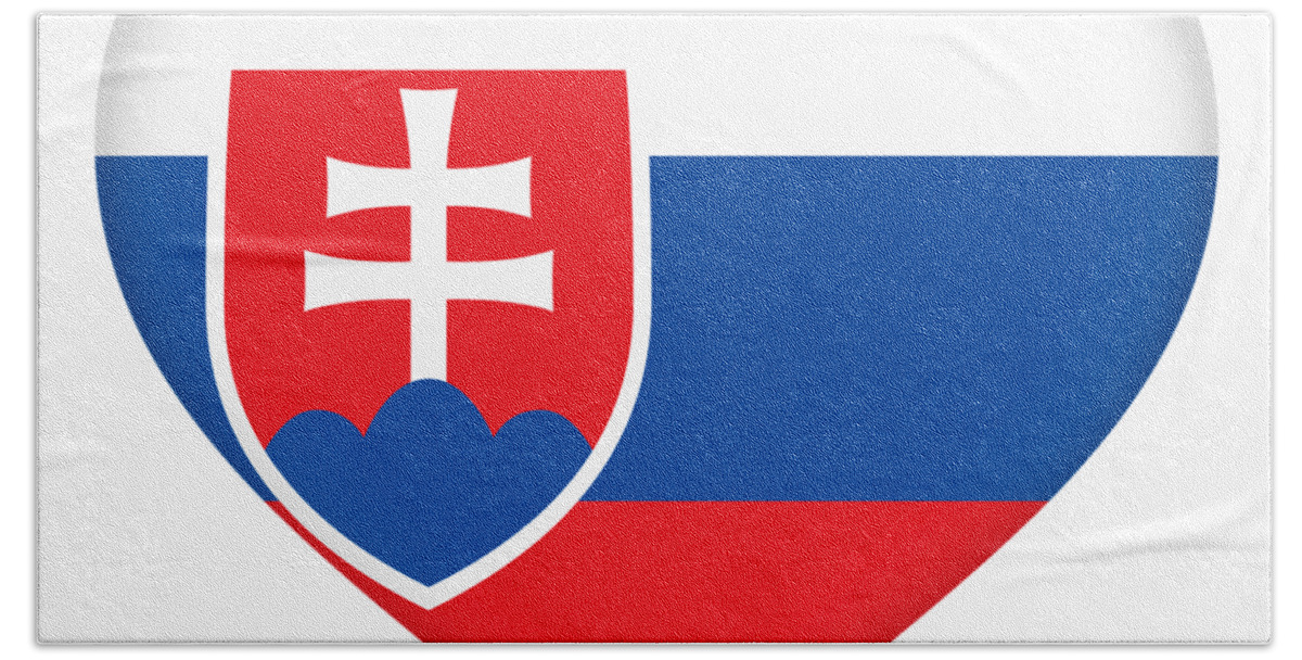 Slovak Bath Towel featuring the digital art Flag of Slovakia Heart by Roy Pedersen