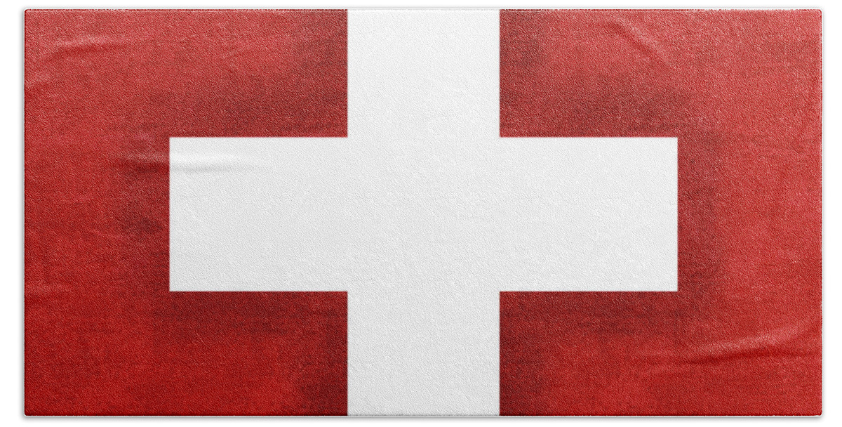 Swiss Bath Towel featuring the digital art Flag of Switzerland Grunge by Roy Pedersen