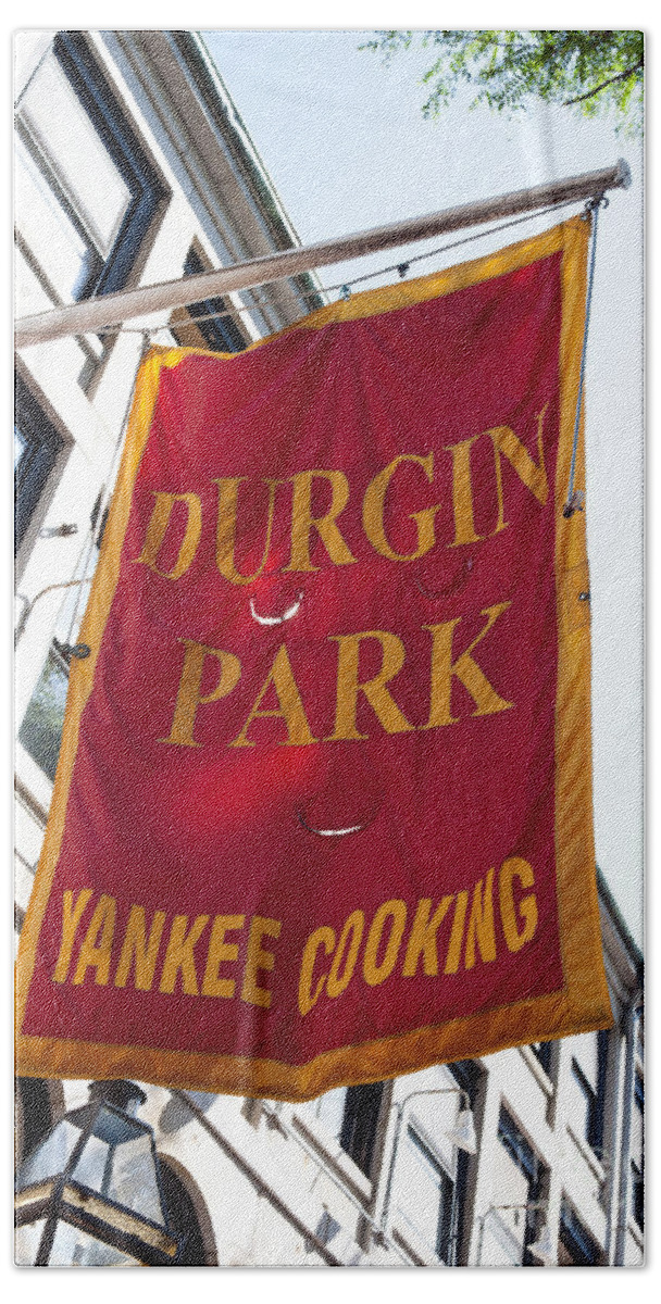 Architecture Bath Towel featuring the photograph Flag of the Historic Durgin Park Restaurant by Thomas Marchessault
