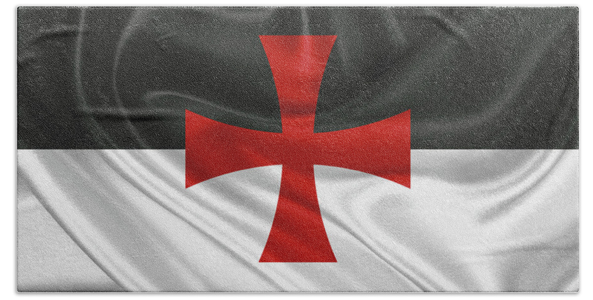 'ancient Brotherhoods' Collection By Serge Averbukh Bath Towel featuring the digital art Flag of the Knights Templar by Serge Averbukh
