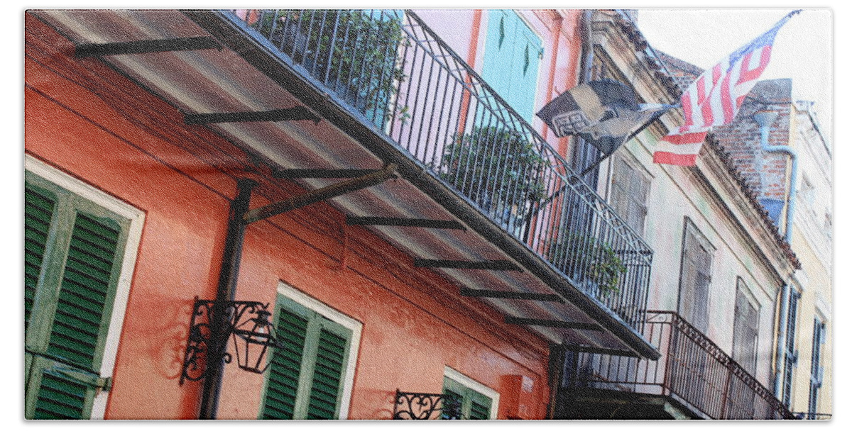New Orleans Bath Towel featuring the photograph Flags on the Balcony by Carol Groenen