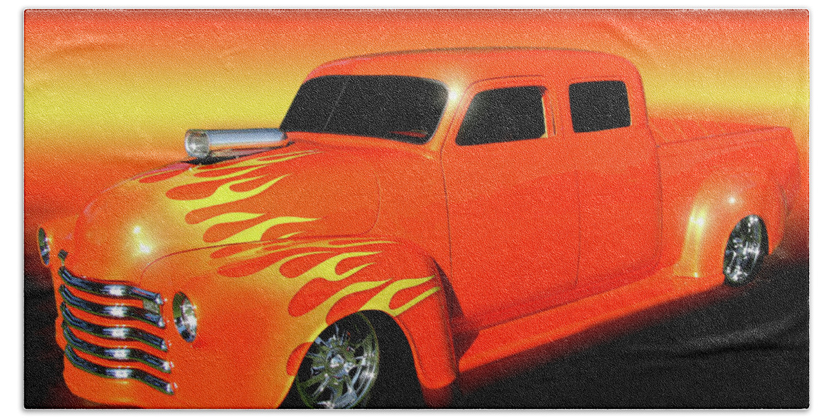 1948 Chevy Pickup Hand Towel featuring the photograph Flaming 48 by Peter Piatt