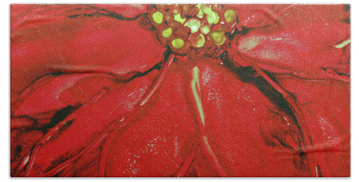 Flaming Red Hand Towel featuring the painting Flaming Red by Eunice Warfel