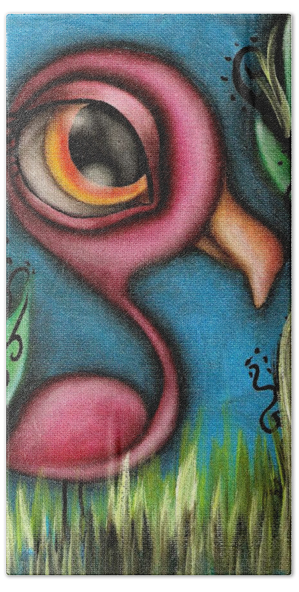 Abril Bath Towel featuring the painting Flamingo by Abril Andrade