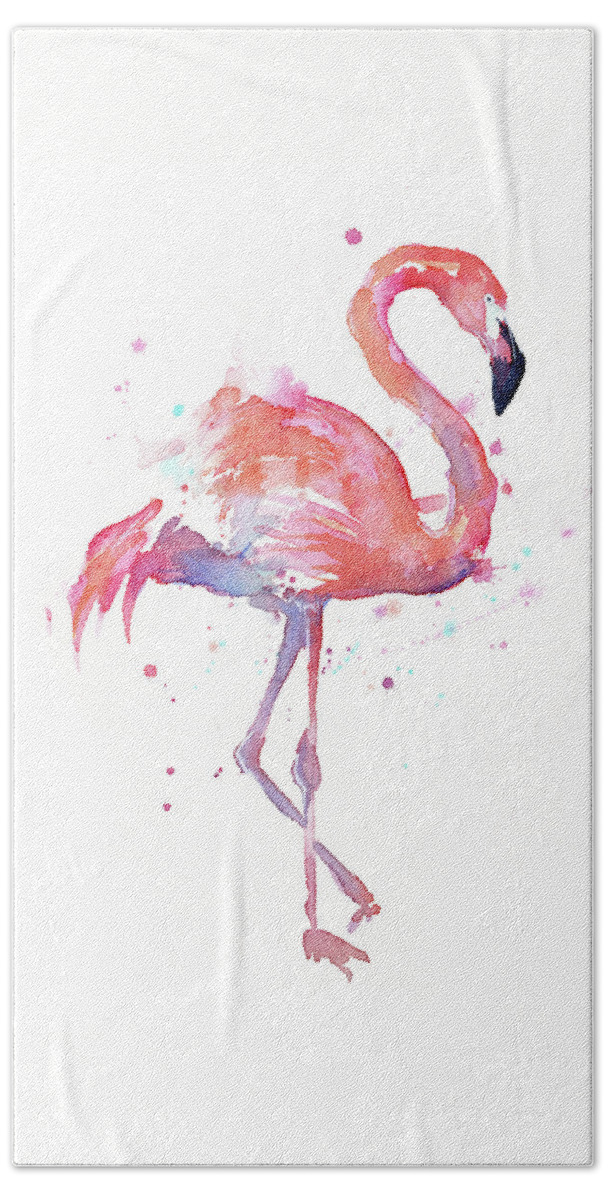Flamingo Bath Sheet featuring the painting Flamingo Watercolor Facing Right by Olga Shvartsur