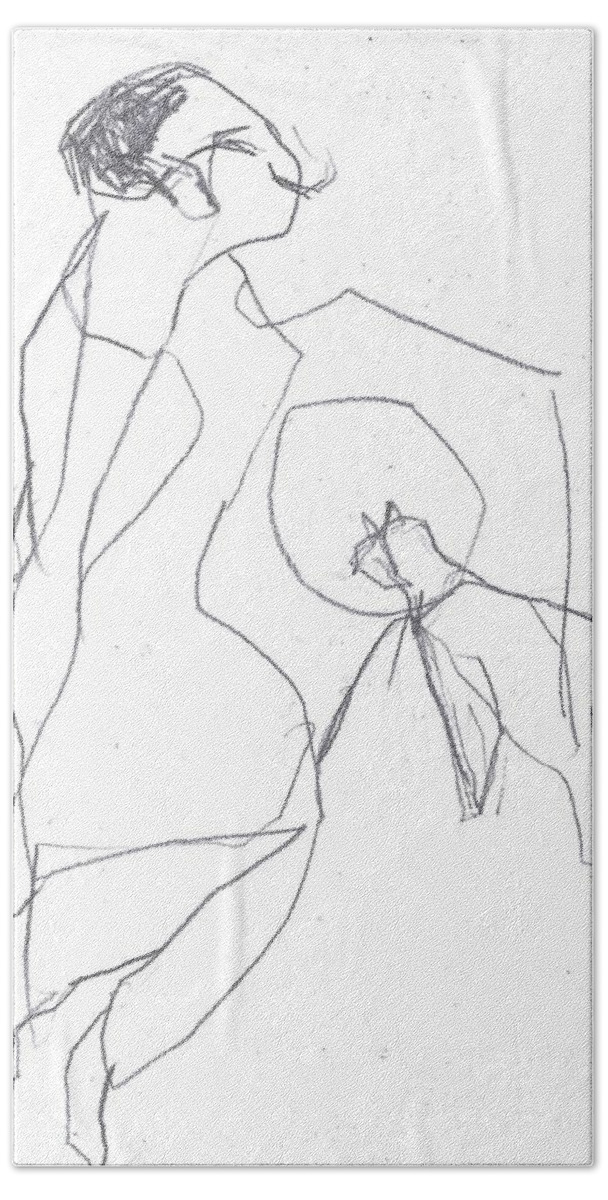 Woman Hand Towel featuring the drawing Fleeing woman by Edgeworth Johnstone