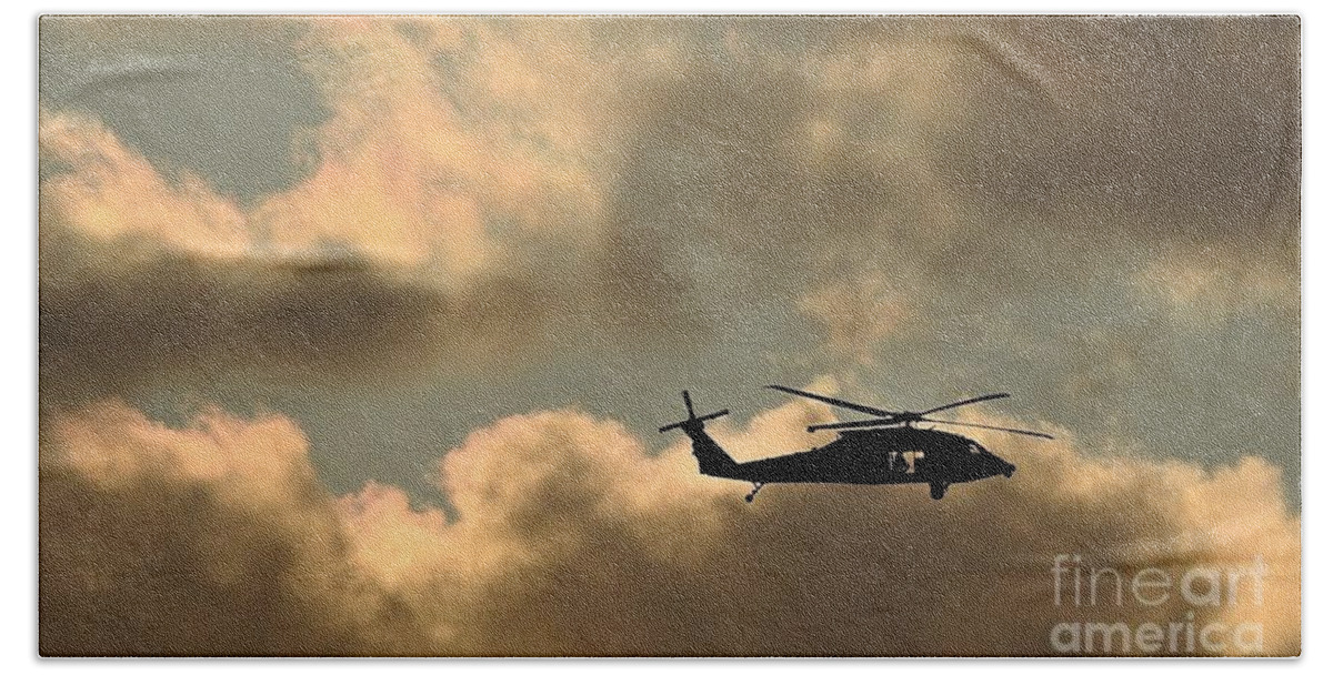 Helicopter Bath Towel featuring the photograph Flight Into The Sea Clouds by Jan Gelders
