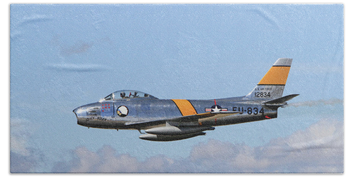 F-86 Bath Towel featuring the photograph Flight of the Sabre by Shoal Hollingsworth