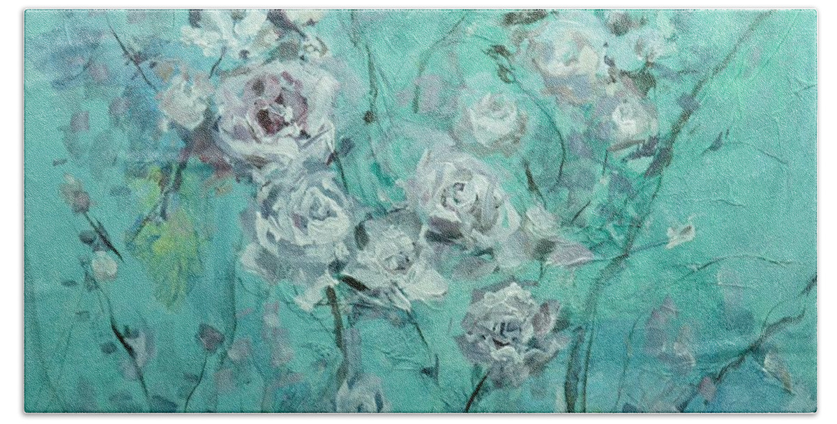 Nature Bath Towel featuring the painting Floating Roses Painting by Chris Hobel