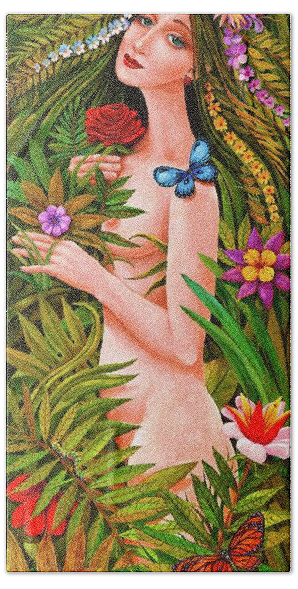 Colorful Hand Towel featuring the painting Flora by Igor Postash