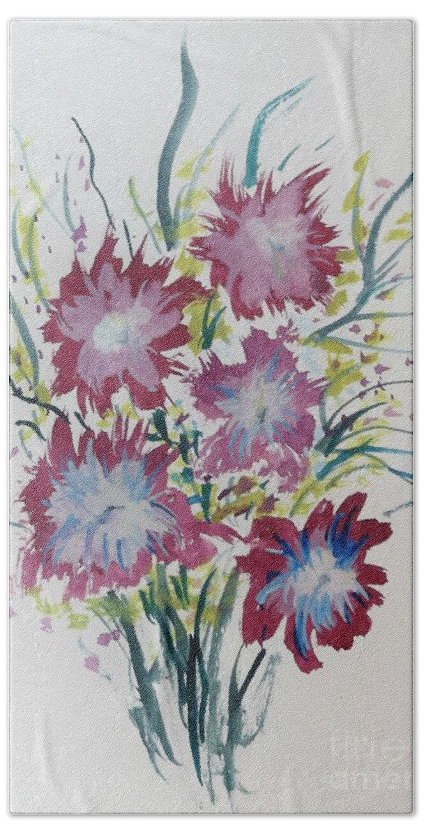 Flowers Bath Towel featuring the mixed media Floral 5 by David Neace