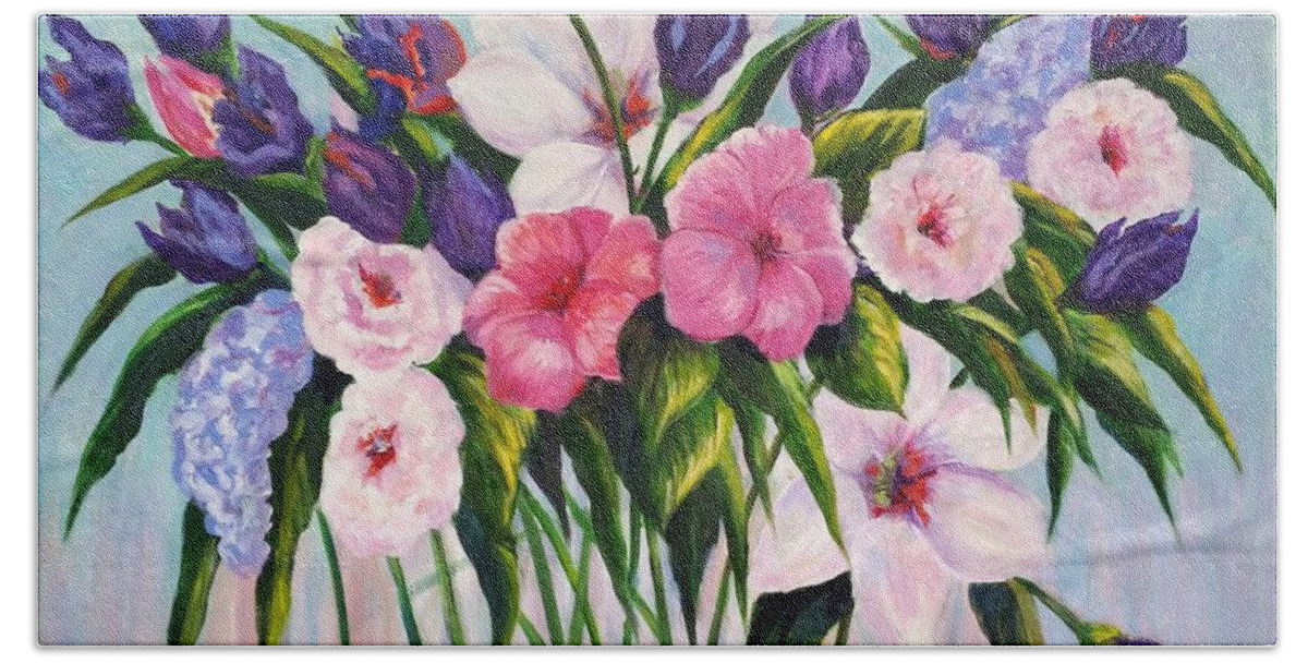 Flowers Hand Towel featuring the painting Floral Fantasy by Rosie Sherman
