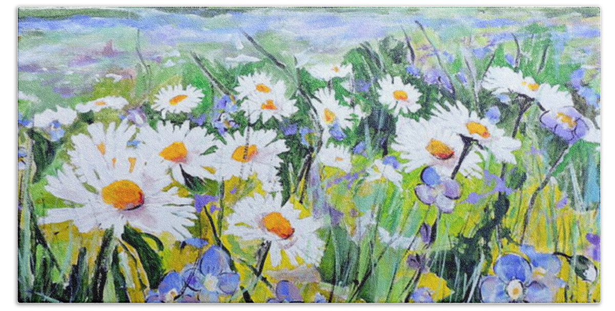 Flowers Hand Towel featuring the painting Floral Field by Jodie Marie Anne Richardson Traugott     aka jm-ART