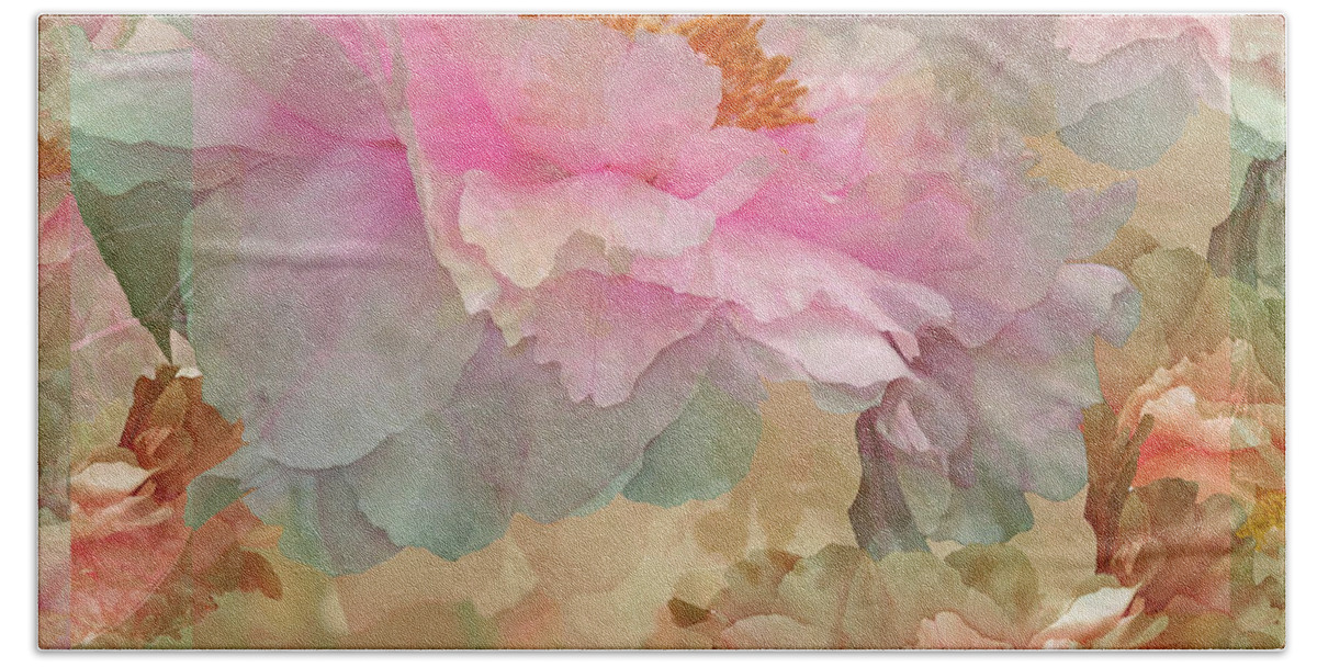 Peonies Hand Towel featuring the digital art Floral Potpourri with Peonies 10 by Lynda Lehmann