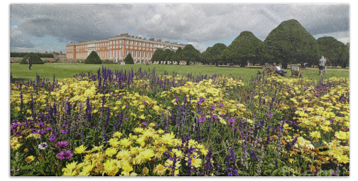 Formal Garden At Hampton Court Palace Hand Towel featuring the photograph Flower bed Hampton Court Palace by Julia Gavin