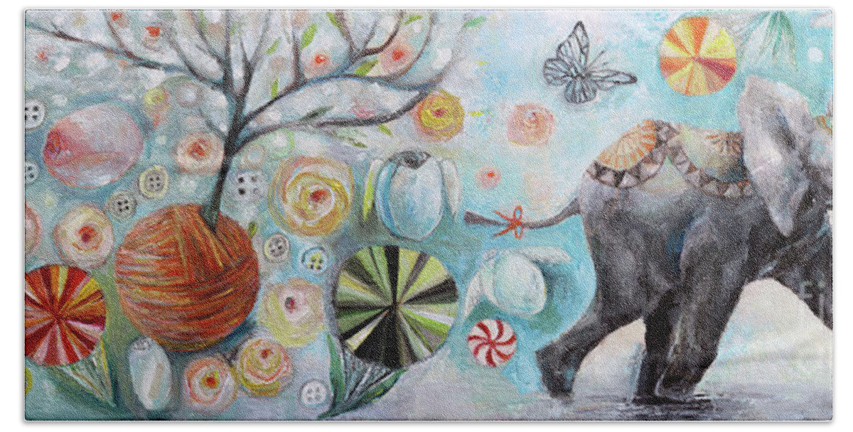 Elephant Hand Towel featuring the painting Wonderful Wonderland by Manami Lingerfelt