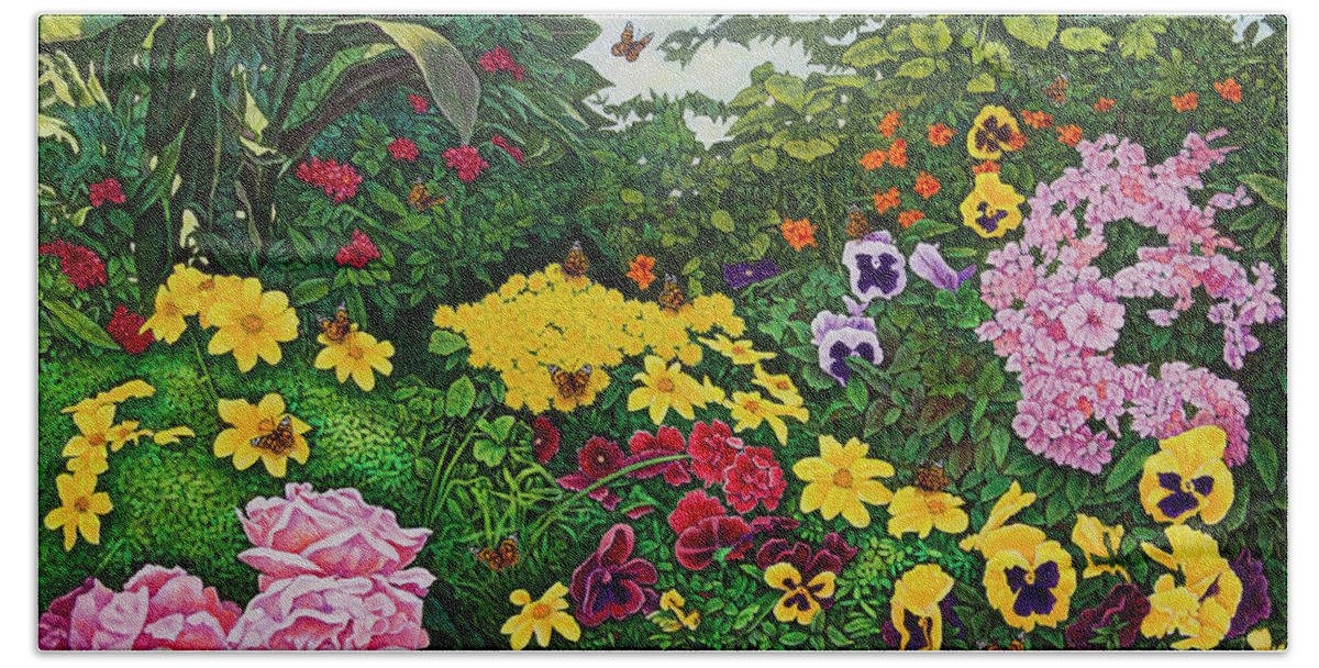 Flowers Bath Towel featuring the painting Flower Garden XII by Michael Frank