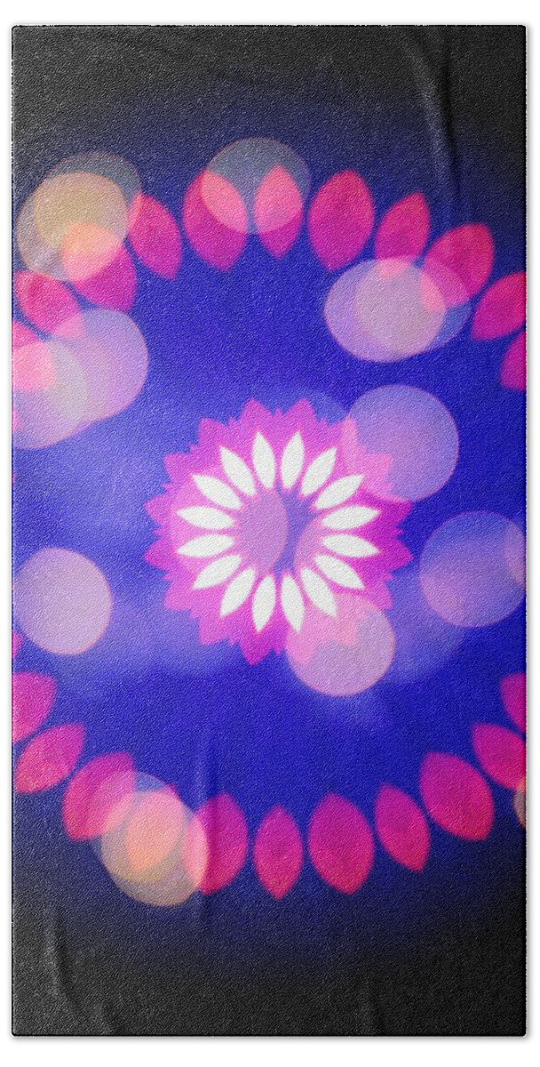 Boho Hand Towel featuring the digital art Flower Mandala bokeh blue pink by Itsonlythemoon