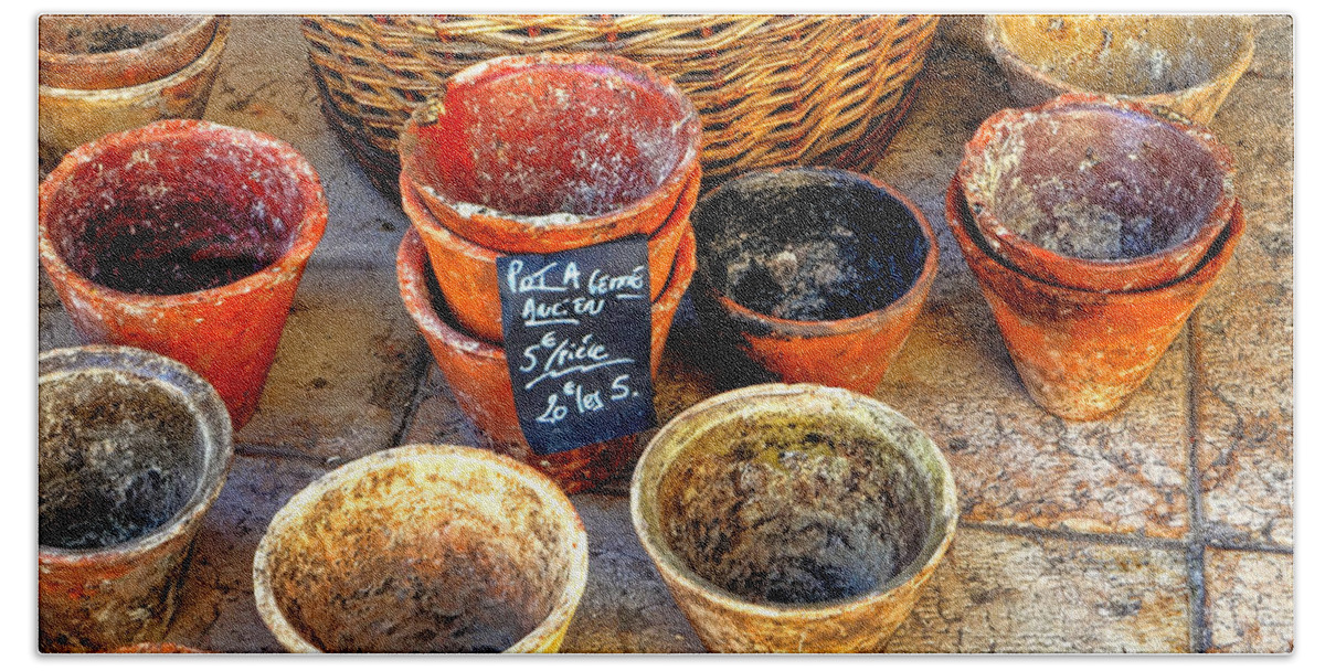 Provence Bath Towel featuring the photograph Flower Pots in Provence by Olivier Le Queinec