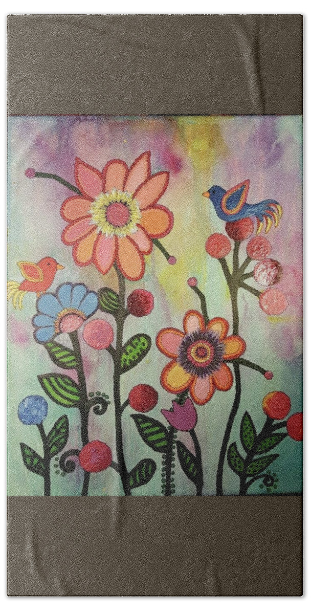 #acrylicinks #acrylicinksforsale #acrylicabstract #abstractpaintings #abstractflowers #paintingsforsale #popart #sugarplumtheband Hand Towel featuring the painting Flower Power by Cynthia Silverman