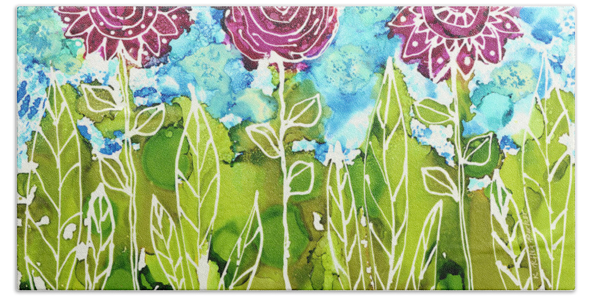 Flowers Bath Towel featuring the painting Flower Power by Kathryn Riley Parker