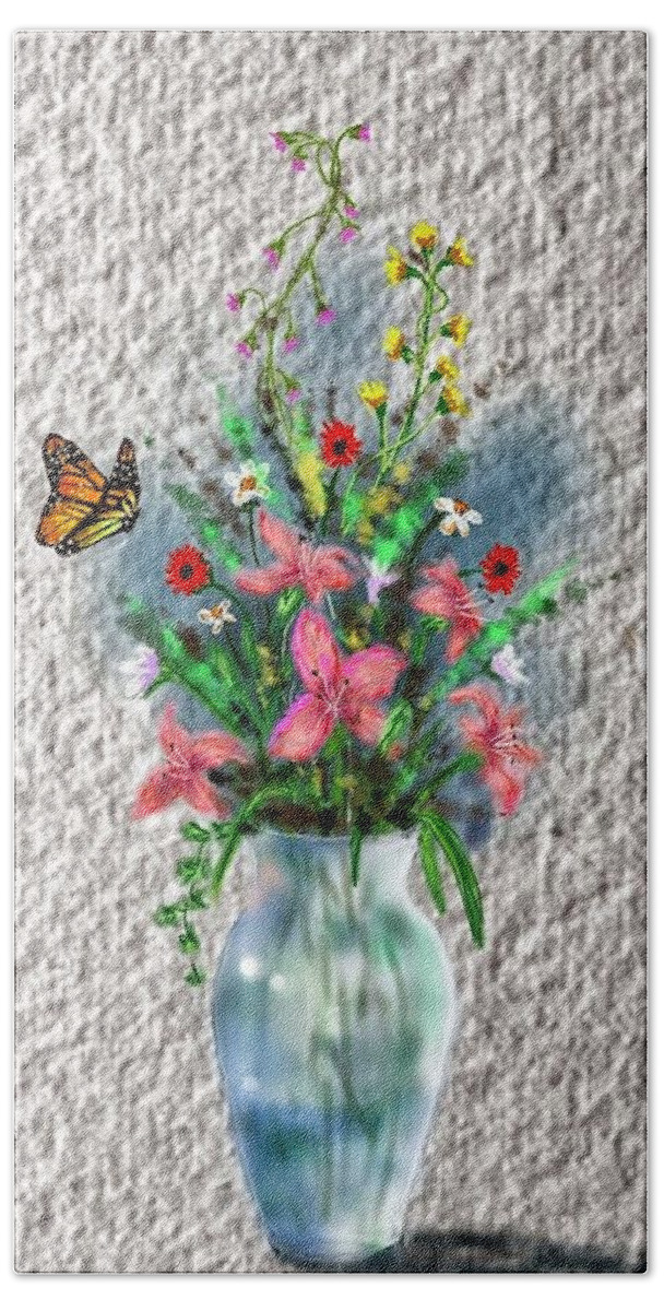 Vase Bath Towel featuring the digital art Flower study three by Darren Cannell