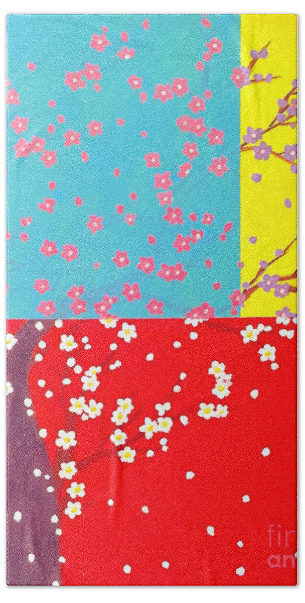 Spring Bath Towel featuring the painting Flower tree by Wonju Hulse