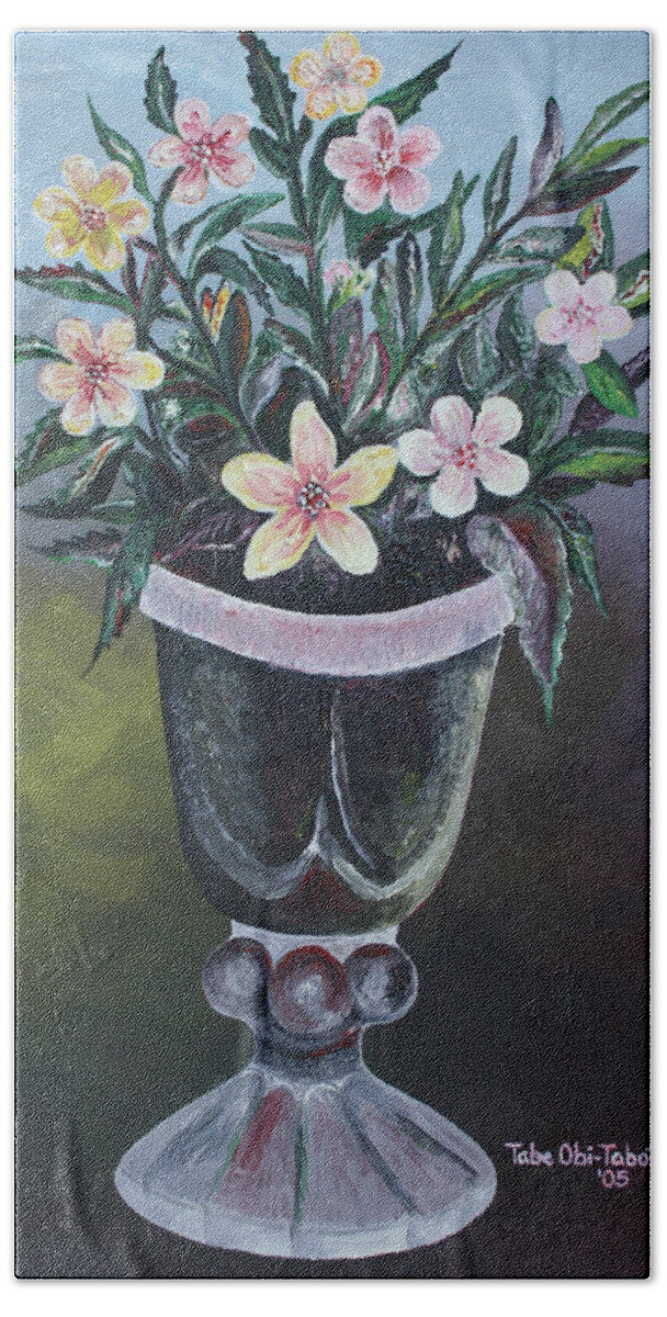 Flower Vase 2 Hand Towel featuring the painting Flower Vase 2 by Obi-Tabot Tabe
