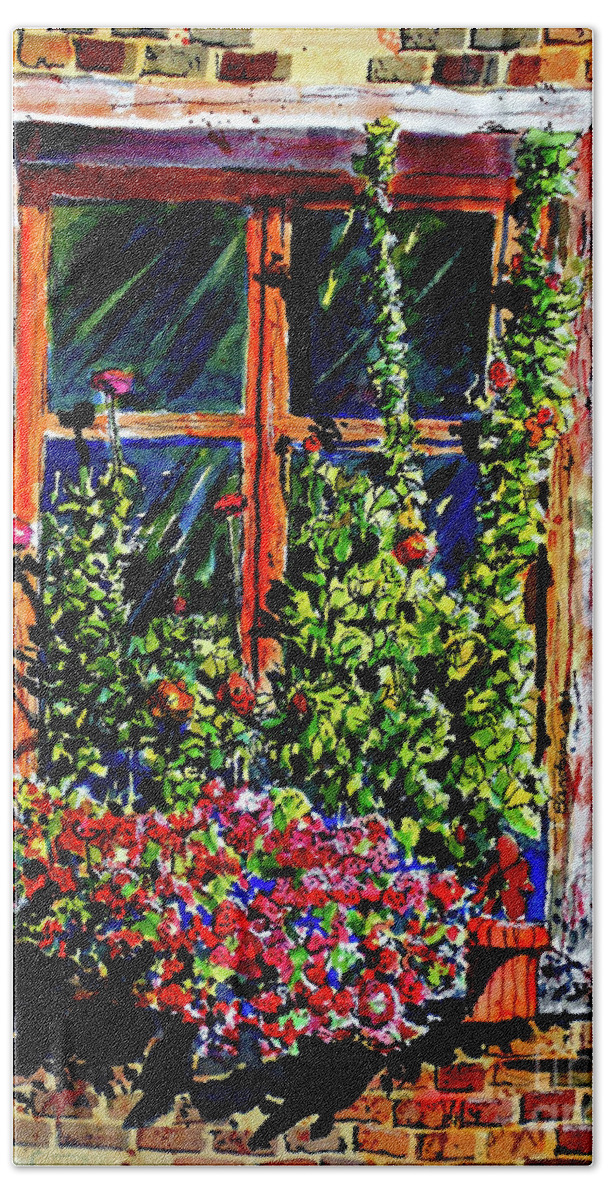 Window Hand Towel featuring the painting Flower Window by Terry Banderas