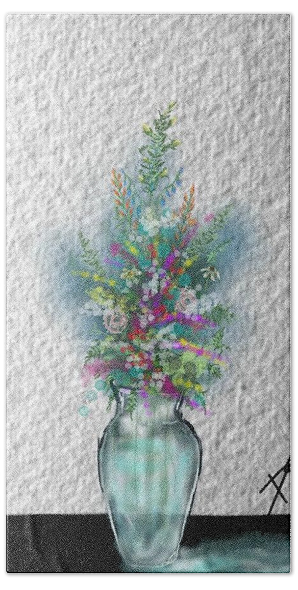 Vase Hand Towel featuring the digital art Flowers study two by Darren Cannell