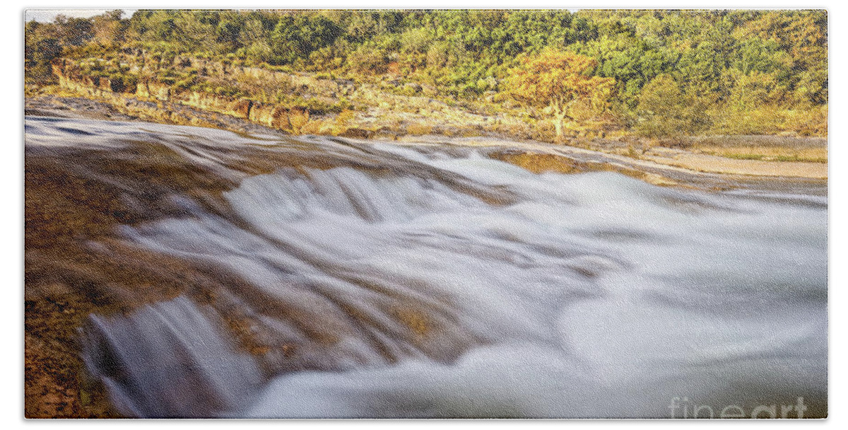 Pedernales Bath Towel featuring the photograph Flowing Waters of the Pedernales River at Pedernales Falls State Park - Texas Hill Country by Silvio Ligutti