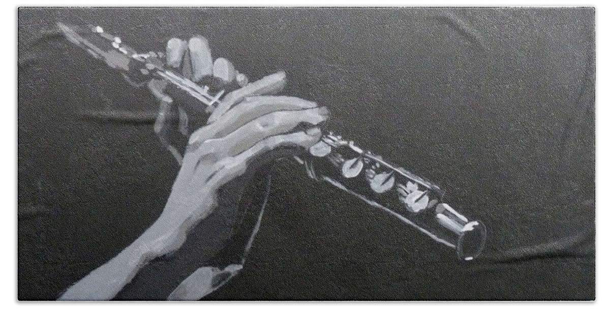 Flute Hand Towel featuring the painting Flute Hands by Richard Le Page