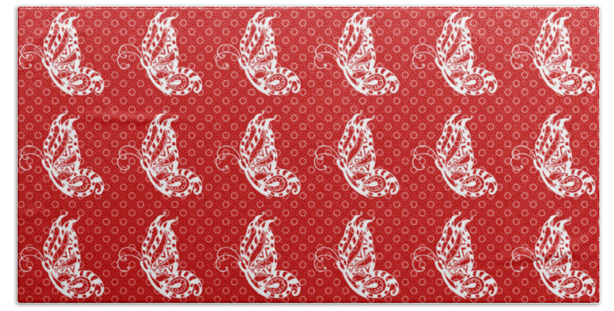Butterfly Bath Towel featuring the digital art Fluttering Butterflies - Red and White 2 by Shawna Rowe