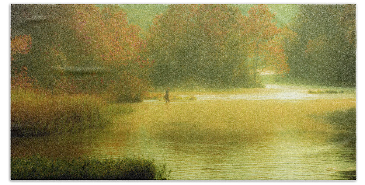 Beavers Bend State Park Bath Towel featuring the photograph Fly Fisherman by Janis Connell