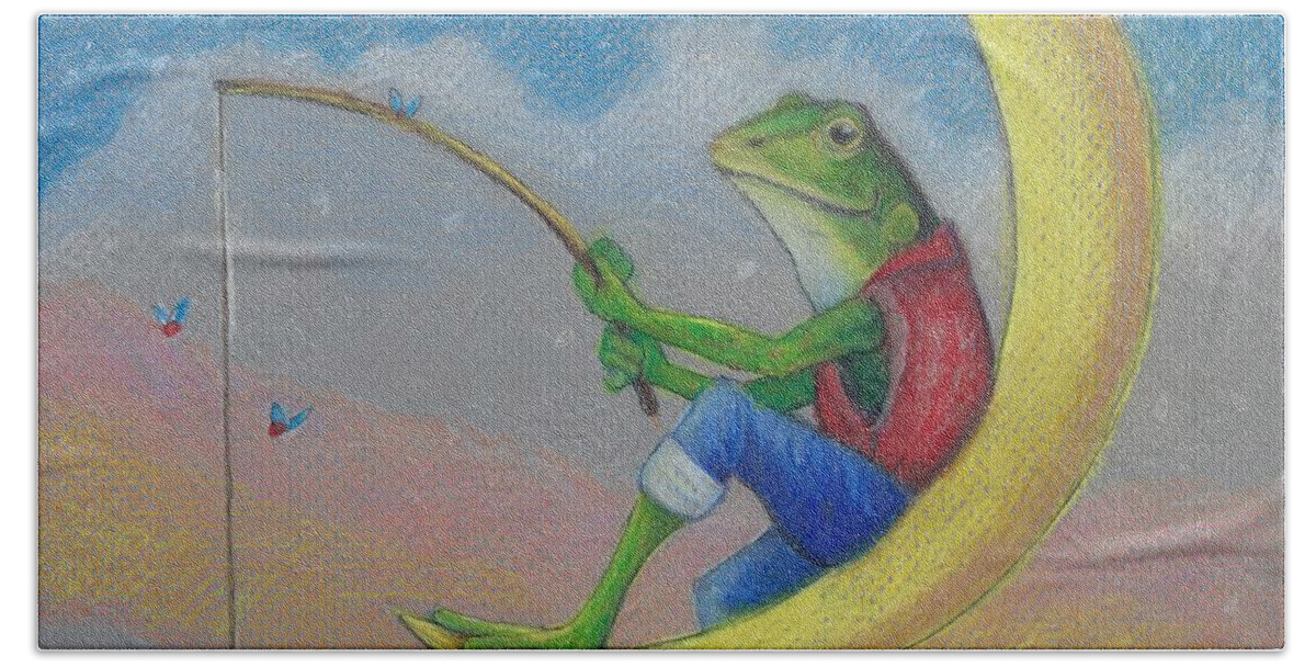 Frog Hand Towel featuring the drawing Fly Fishin' by Cynthia Westbrook
